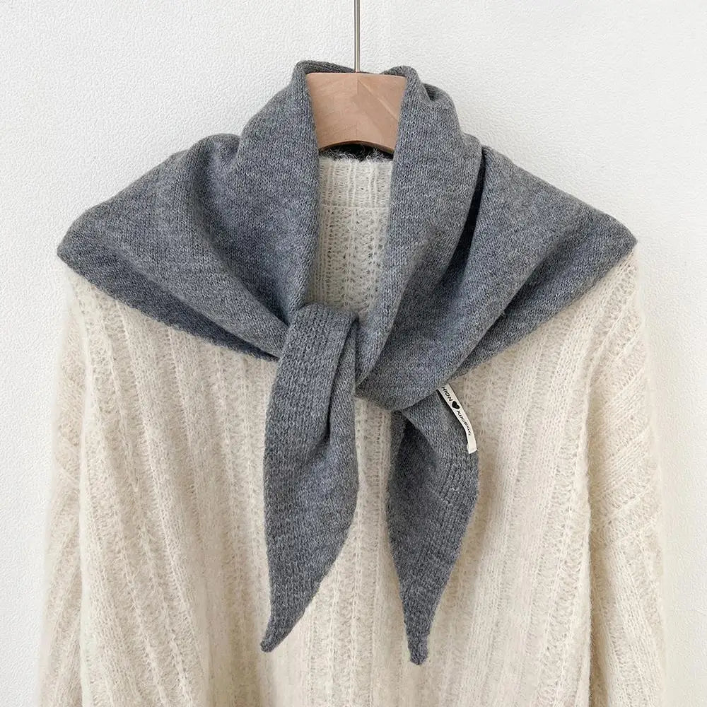 Gebreide Driehoekige Halsdoek Wol 38x105cm Wintersjaal Dames Effen Kleur Warm Omslagdoek Herfst Winter | Sansoti