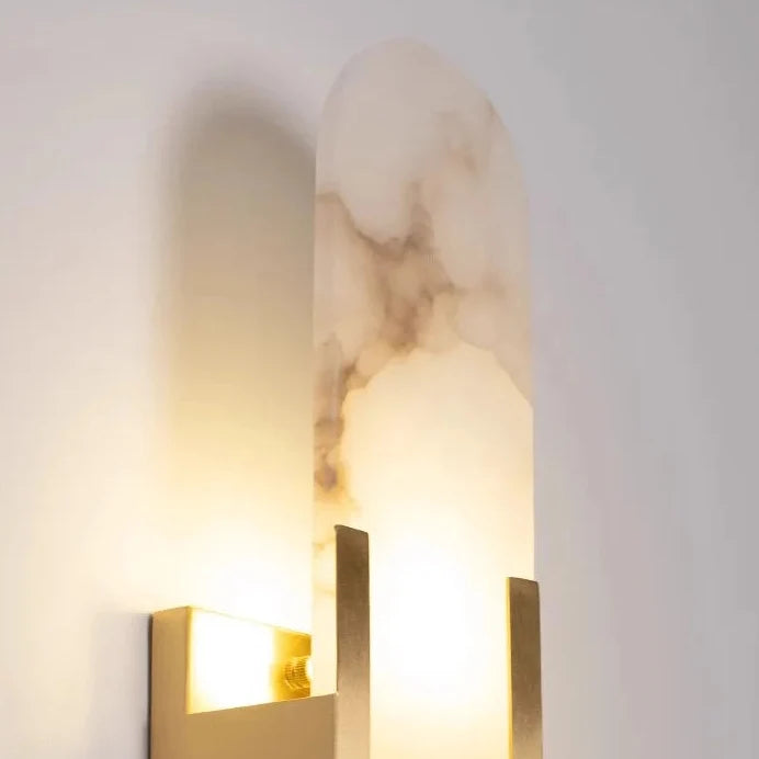 Wandleuchte aus Naturstein mit schwarzem und goldenem Metallschirm 35 cm 50 cm LED-Beleuchtung für Schlafzimmer und Wohnzimmer | Sansoti