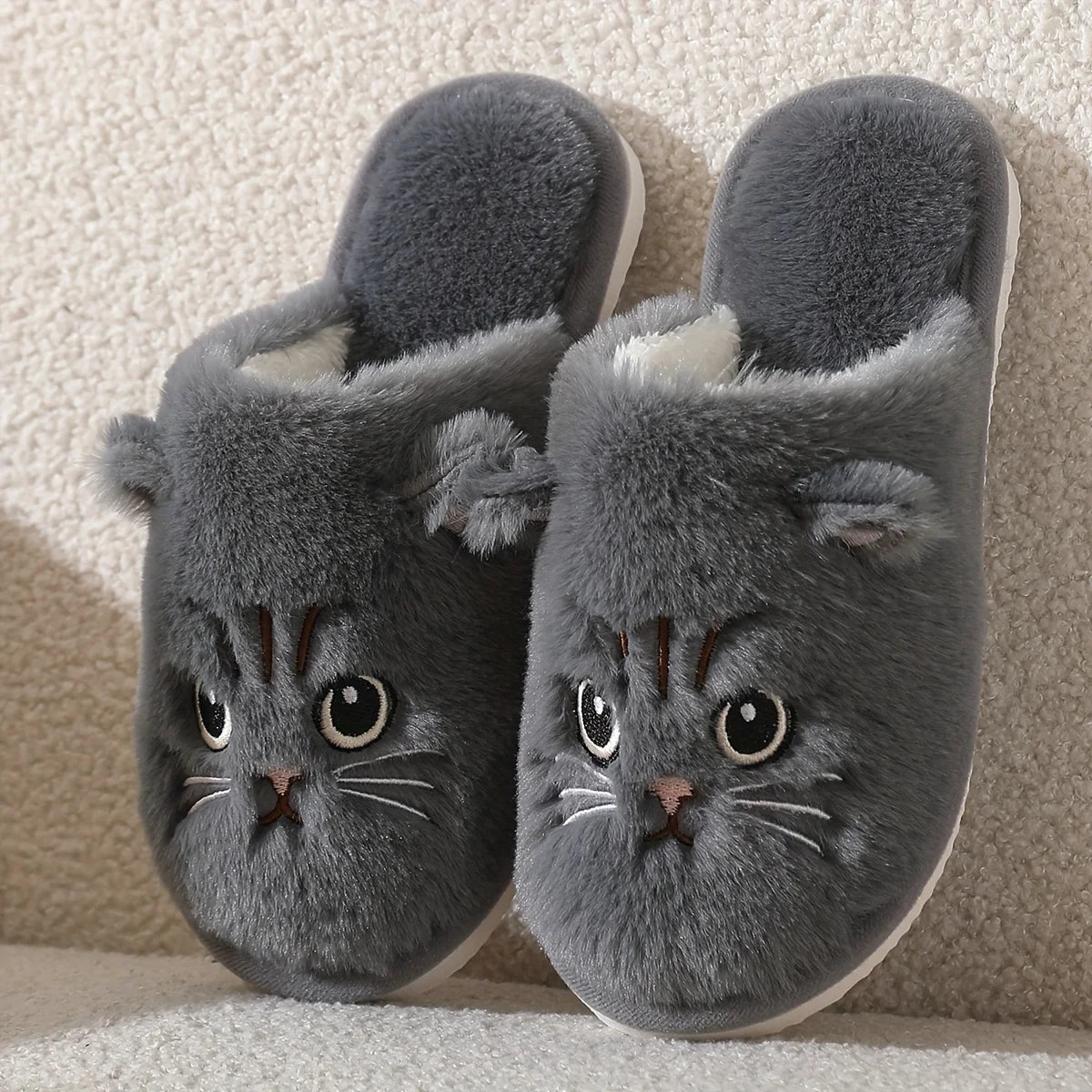 Women's House Slippers Cat Design Winter Warm Plush Non-Slip EVA Sole Comfortable Indoor Soft Cuddly | Sansoti