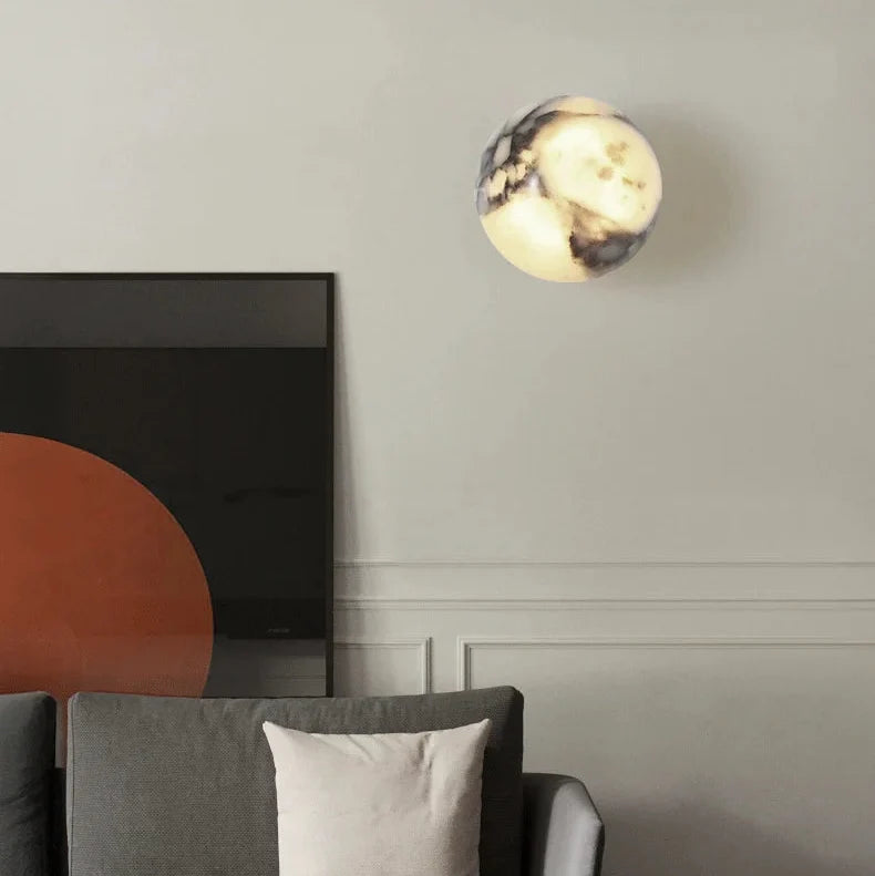Wandleuchte Kugel Marmor Naturstein E14 Warmweißes Licht Schlafzimmer Esszimmer Flur Wandbeleuchtung Interieur | Sansoti