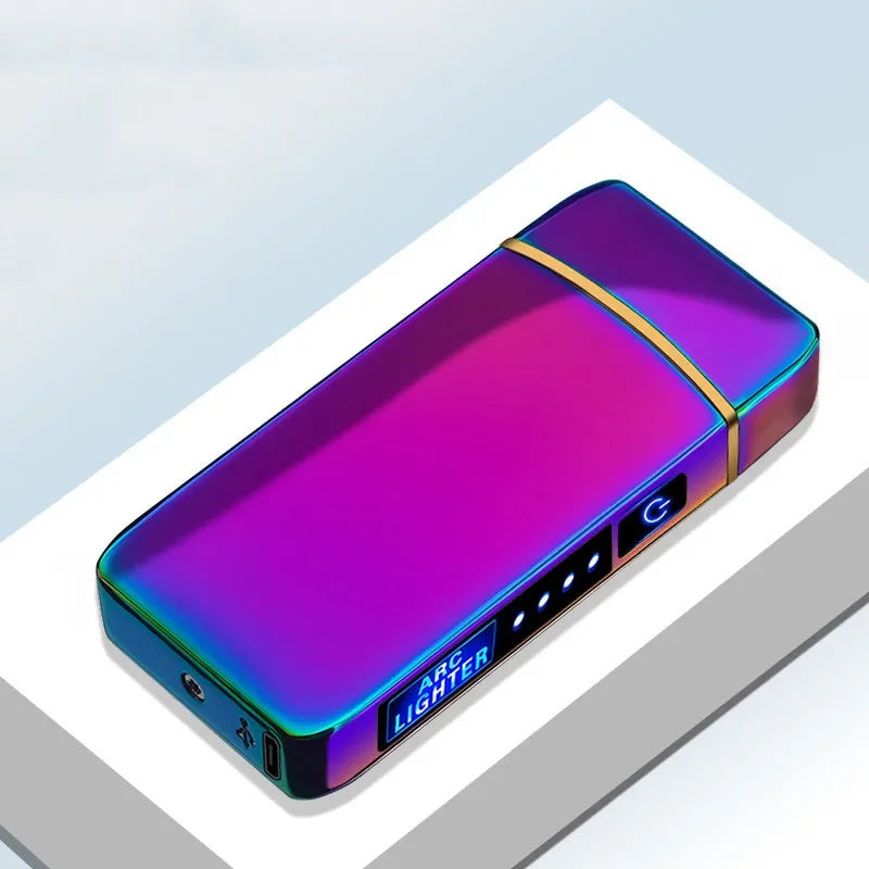 Elektronisches Plasma-Feuerzeug USB Wiederaufladbar Winddicht Metall Blau Für Kerzen Pfeife Mückenspiralen Doppelbogen Touchsensor LED Display | Restfield