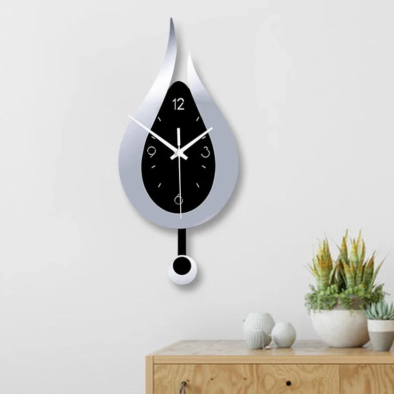 Acryl Slinger Wandklok met Stil Uurwerk – Moderne Waterdruppelvorm in Metaal voor Woonkamer en Slaapkamer | Sansoti