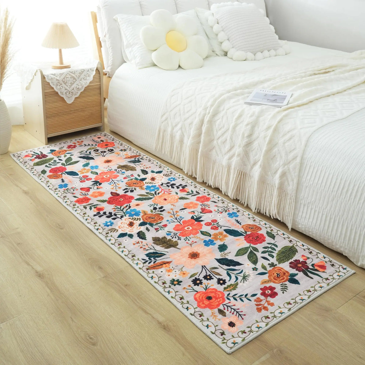 Tapis de couloir antidérapant à motif floral, en polyester, lavable, avec dessous en caoutchouc, pour couloir, cuisine, entrée et salon, décoratif | Sansoti