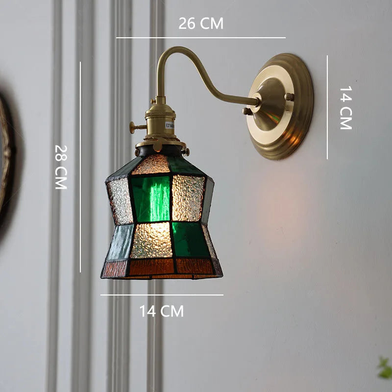 Tiffany Wandlamp Gebrandschilderd Glas E27 Messing Retro Slaapkamer Woonkamer Gang Vintage Wandverlichting Knopschakelaar | Sansoti