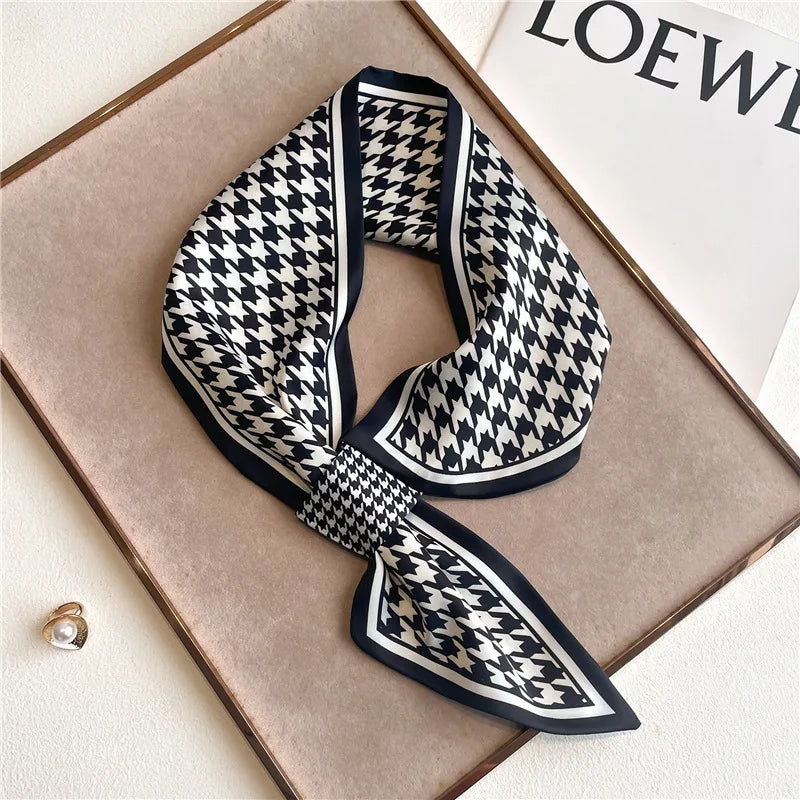 Satin Neck Scarf with Animal Print 76x13cm Decorative Ribbon Scarf Polyester Accessory for Women Autumn Winter | Sansoti
