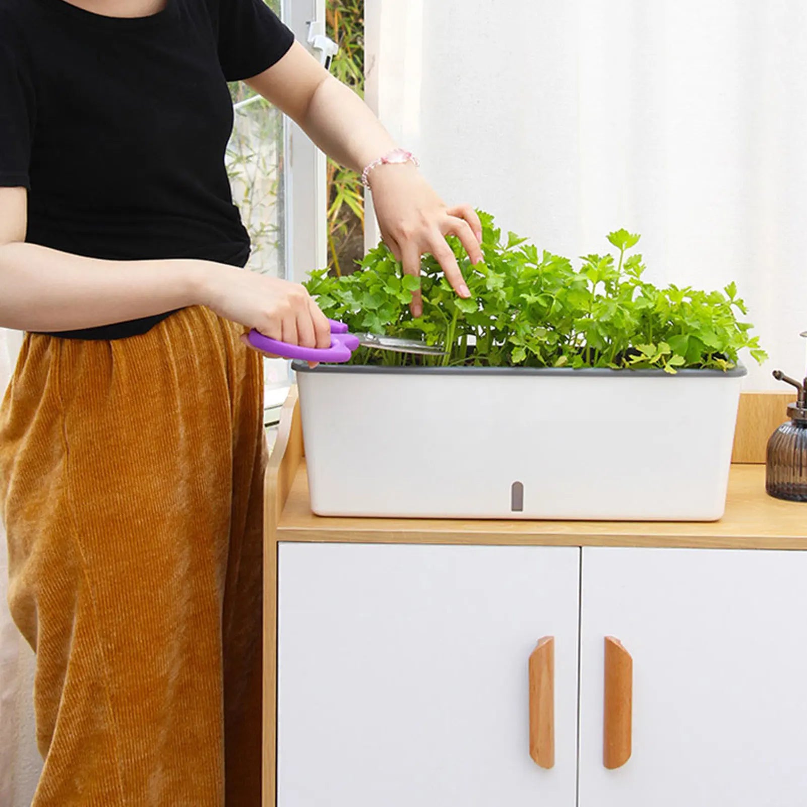Zelfwaterende Plantenbak 43,5cm Waterniveau-indicator Kunststof Buiten Balkon Vensterbank Bloembak Kruidenbak Tuin | Sansoti