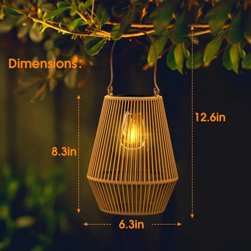 Rotan Solar Lantaarn met LED Verlichting voor Tuin en Terras - Waterdicht IP65 met Automatische Schemersensor | Sansoti
