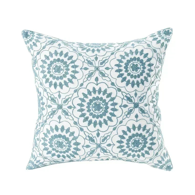 Kussenhoes 45x45cm Katoen Canvas Geborduurd Bloemen Wit Sierkussenhoes Bank Slaapkamer Landelijke Stijl Decoratief | Sansoti