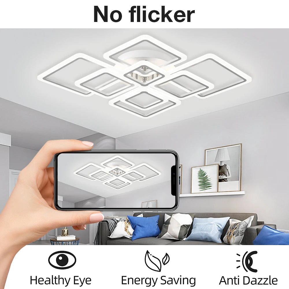 LED Plafondlamp Dimbaar Vierkant Acryl Wit Afstandsbediening Woonkamer Slaapkamer Modern 35W-160W Plafonnière Studeerkamer | Sansoti