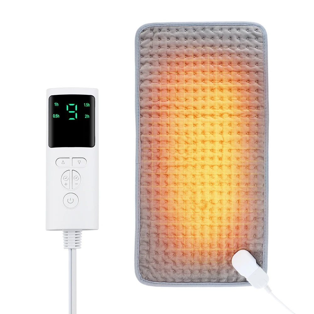 Electric Heating Pad 60x30 cm Gray Microplush Adjustable Heat 10 Settings Soft Portable | Sansoti