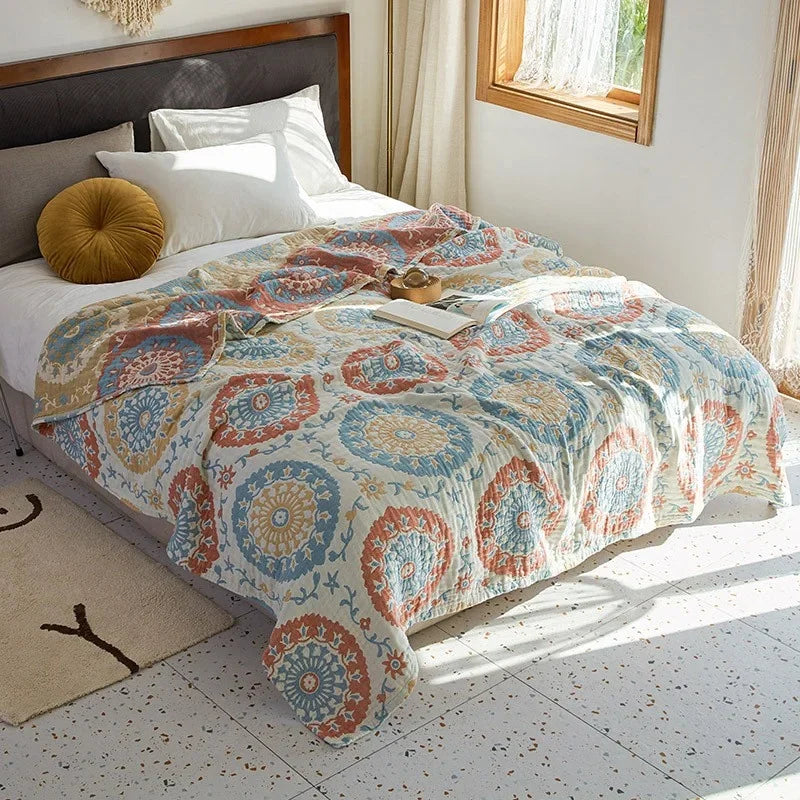 Plaid en mousseline de coton respirant, couverture jacquard pour lit et canapé 150x200 200x230 à motif floral, salon | Sansoti