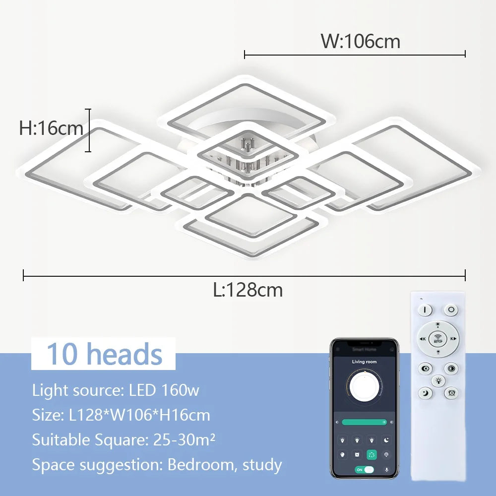 LED Plafondlamp Dimbaar Vierkant Acryl Wit Afstandsbediening Woonkamer Slaapkamer Modern 35W-160W Plafonnière Studeerkamer | Sansoti