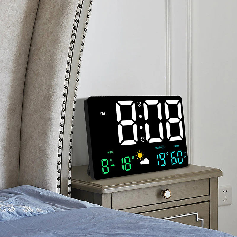 Horloge Murale LED Digitale Température Humidité Station Météo Réveil Écran Couleur Chambre Salon Bureau Calendrier | Restfield