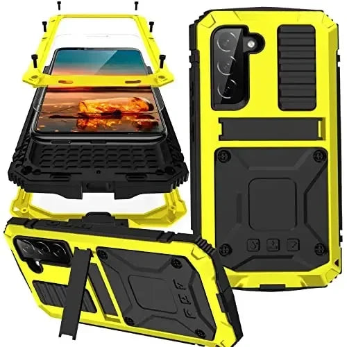 Telefoonhoesje Aluminium met Geïntegreerde Schermbescherming Standaard Beschermhoes Shockproof voor Smartphone | Sansoti