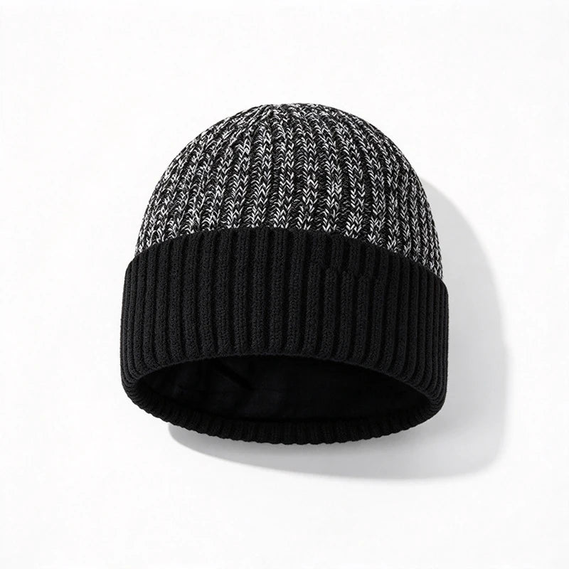 Gebreide Wintermuts Heren met Fleece Voering Ribpatroon Beanie Thermisch Warm Skimuts Outdooractiviteiten | Sansoti
