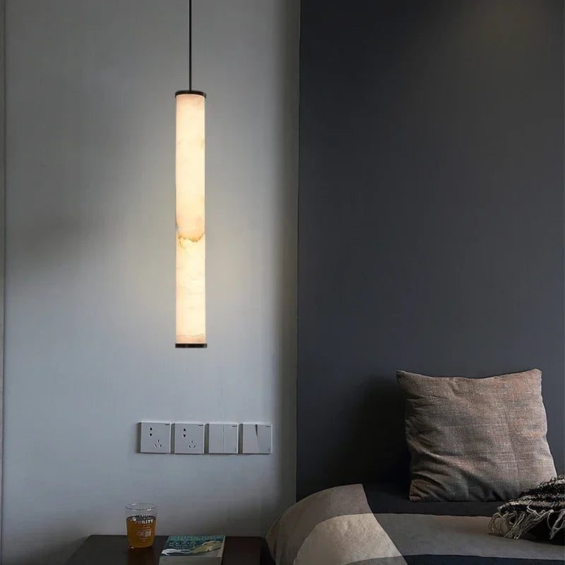 LED-Hanglamp Natuursteen Koper Marmer Eettafel Slaapkamer Moderne Pendelverlichting Warm Licht Interieur | Sansoti