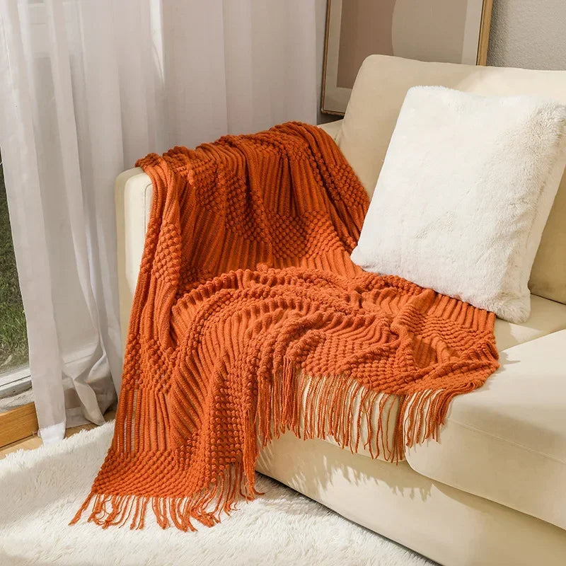 Gestrickte Decke aus Acryl, weich und warm, mit skandinavischem Muster, Sofadecke für Schlafzimmer und Wohnzimmer, dekorative Decke | Sansoti