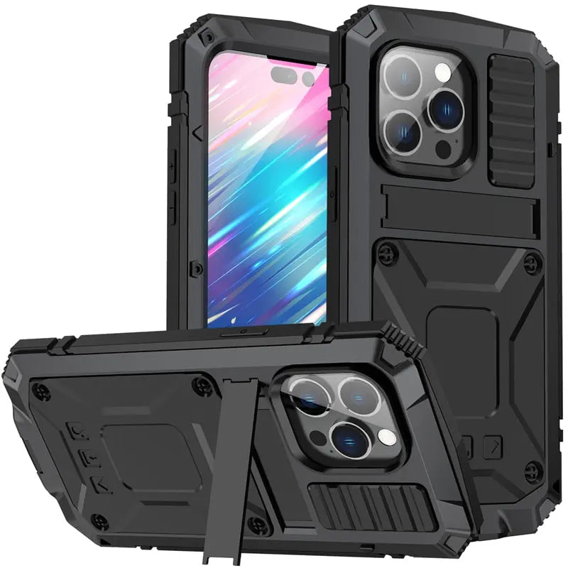 Metal iPhone Case 11 12 13 14 Series Shockproof Heavy Duty Rugged Protective Case Sturdy Bumper | Sansoti