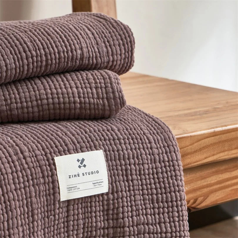 Plaid en mousseline à pompons en pur coton, tissé en six couches, pour canapé et lit, climatisation, salon et chambre, élégant | Sansoti