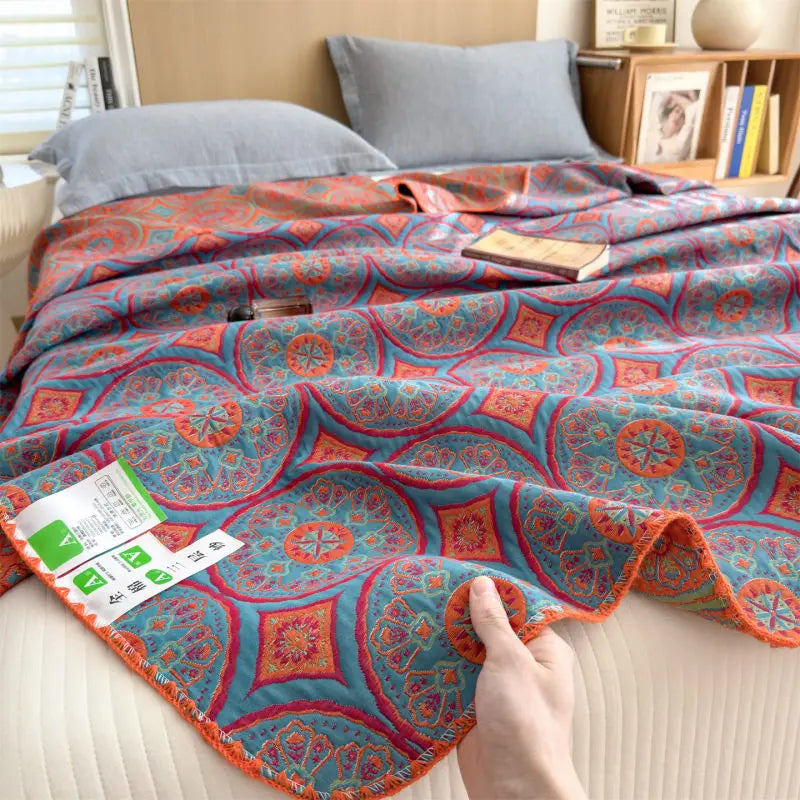 Three-Layer Muslin Throw Pure Cotton Breathable Soft Striped Blanket Living Room Bedroom Sofa Decorative | Sansoti