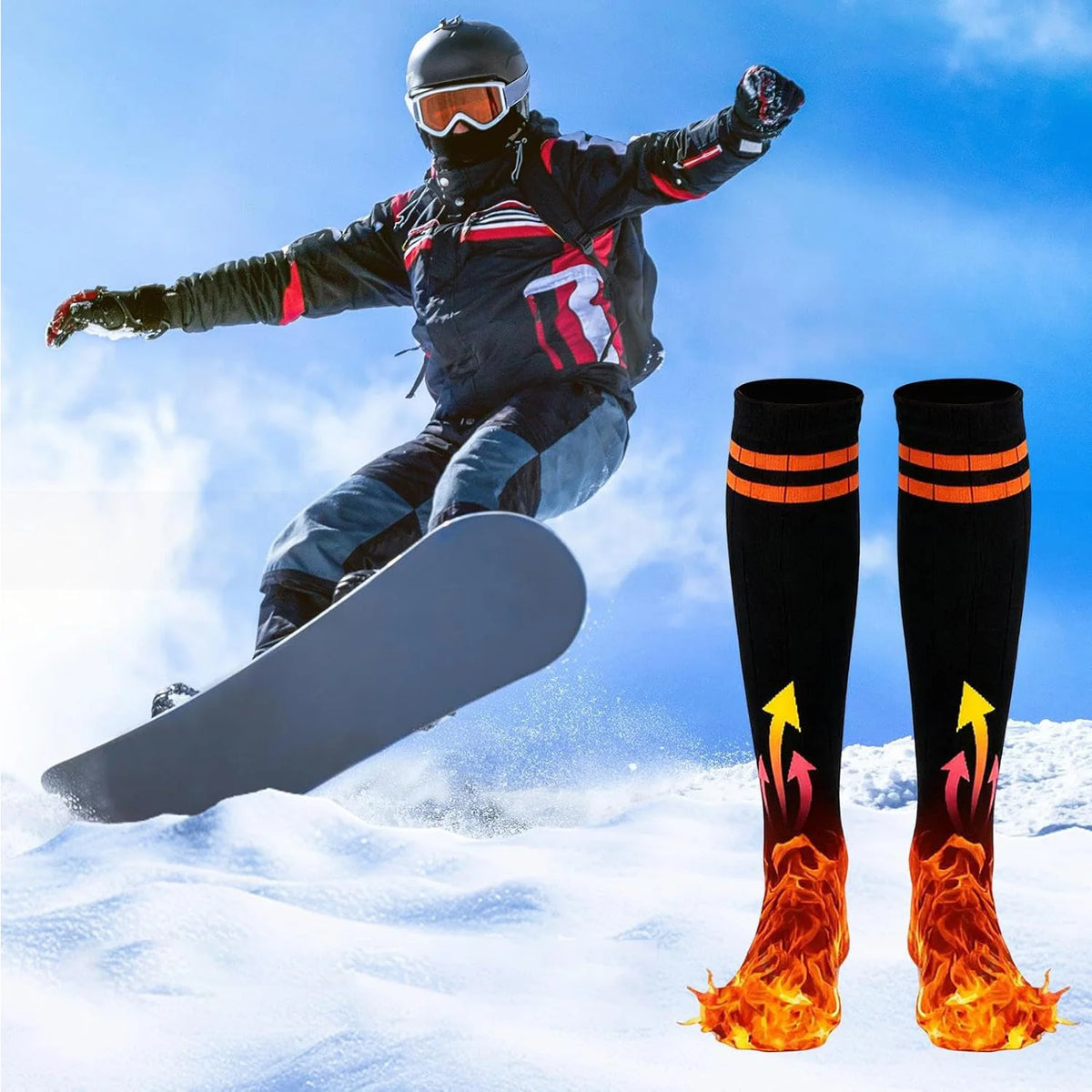 Heated Socks with Power Bank, Black Modal Cotton, 4 Temperature Settings, Winter Sports, Ice Skating, Hunting, Outdoor | Sansoti
