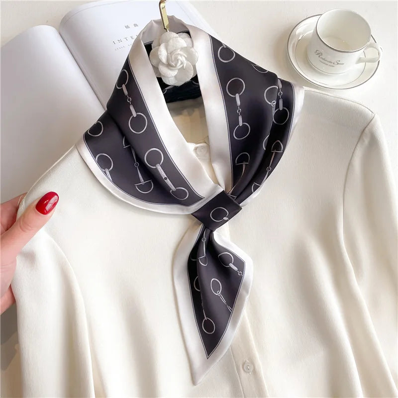 Satin Neck Scarf with Animal Print 76x13cm Decorative Ribbon Scarf Polyester Accessory for Women Autumn Winter | Sansoti