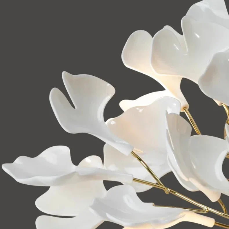 Keramische Hangkroonluchter Ginkgoblad Goudkleurig LED Eetkamer Woonkamer Hal Verstelbare Hoogte 150cm | Sansoti