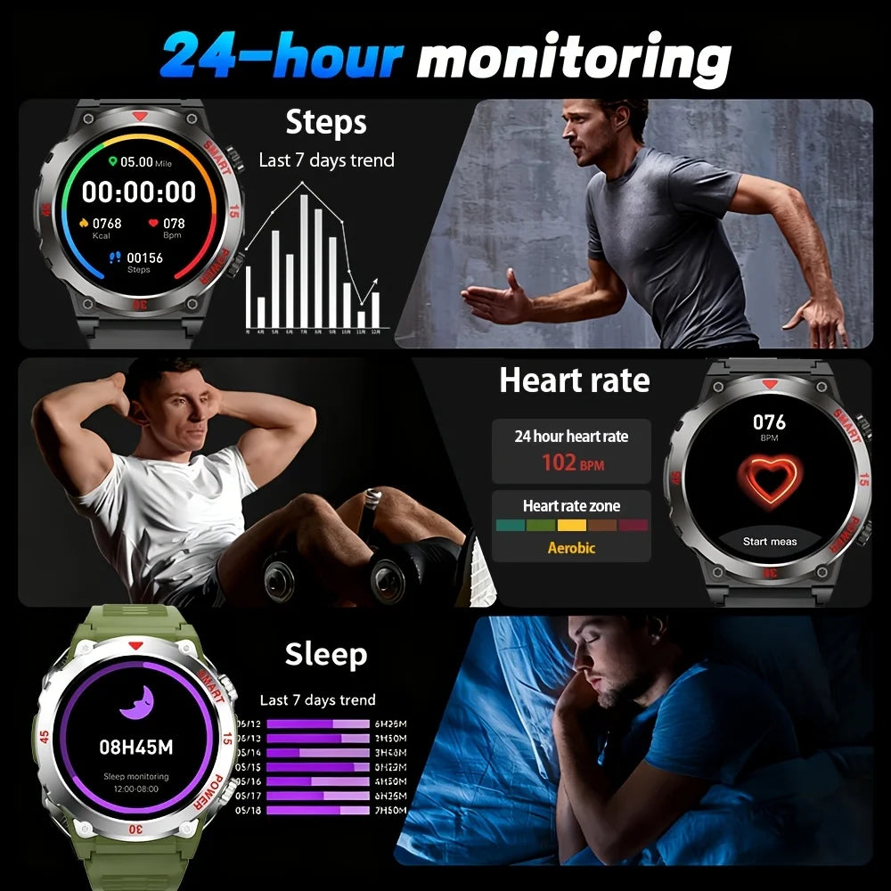 Round Smartwatch 1.52-inch HD Touchscreen Metal Casing Flashlight Bluetooth Heart Rate Monitor Fitness Tracker | Sansoti