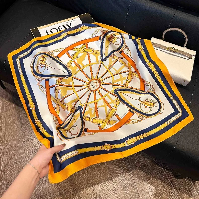 Square Silk Scarf for Women 70x70cm Chain Print Headband Neck Scarf Satin Bag Accessory Fashion Gift | Sansoti