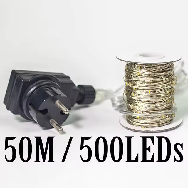 LED-lichtsnoer 500 Lampjes Warmwit Zilverkleurige Draad 50m Kerst Binnen Buiten Feestverlichting Decoratie | Sansoti