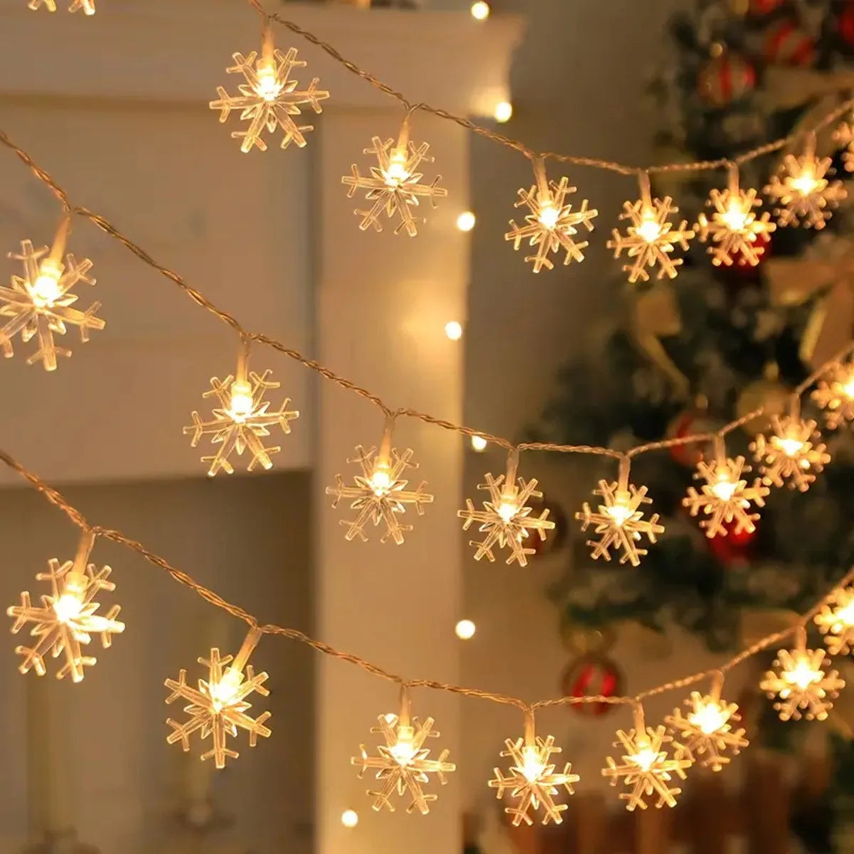 Snowflake String Lights LED Christmas Lighting Indoor Outdoor Ambient Light Garden Party Decoration Winter Atmosphere Christmas Tree | Sansoti