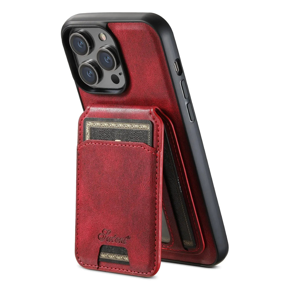Leather Wallet Phone Case iPhone 15 Pro Max Black Brown Blue Red Khaki Cardholder Flip Case | Sansoti