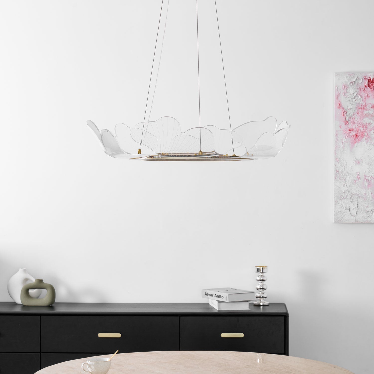 Moderne Kroonluchter met Bladmotief in Goud of Zilver – Organische Vorm met Verstelbare Kabel 150cm & Dimbare Optie – Geschikt voor Schuin Plafond | Sansoti