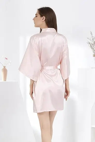 Kimono satiné robe de chambre pour femme à manches courtes bleu marine, vêtement d’intérieur soyeux, peignoir, tenue de nuit | Sansoti