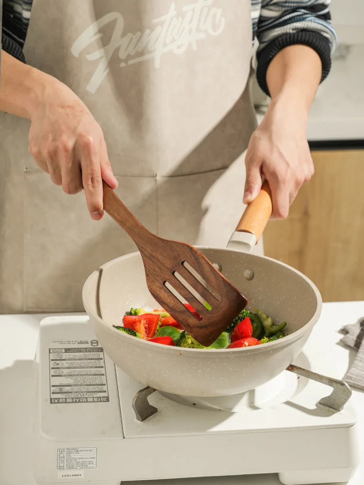 Keukengerei Set van Massief Teakhout 5 7 10-delig Natuurlijk Duurzaam Serveren Kookgerei Scandinavisch | Sansoti