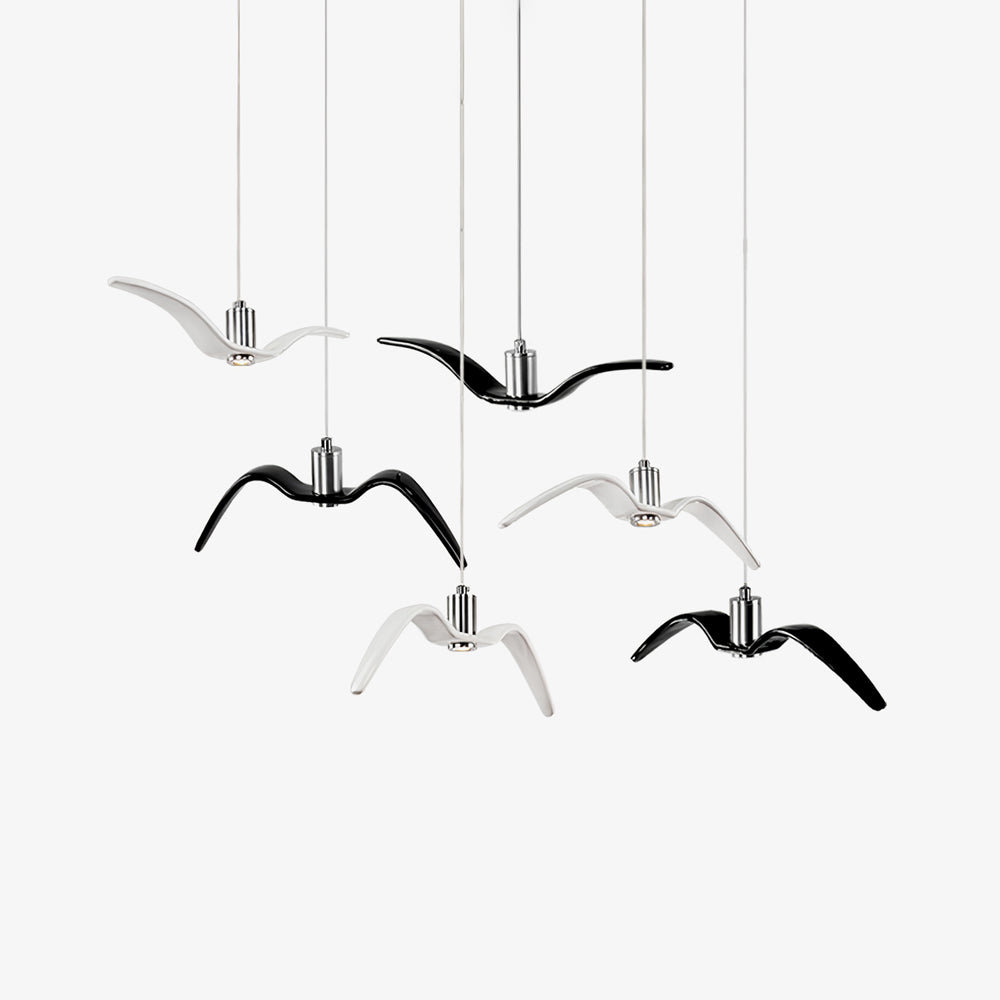 Suspension LED Design Oiseau Résine Aluminium Blanc Noir 3000K 4000K 6000K Salon Suspension Minimaliste Organique Plafonnier | Restfield