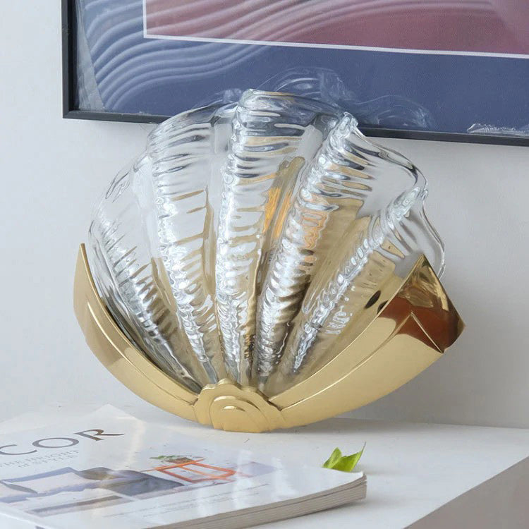 Glazen Wandlamp Schelp Design Messing & Glas Luxe Afwerking voor Gang en Slaapkamer | Sansoti