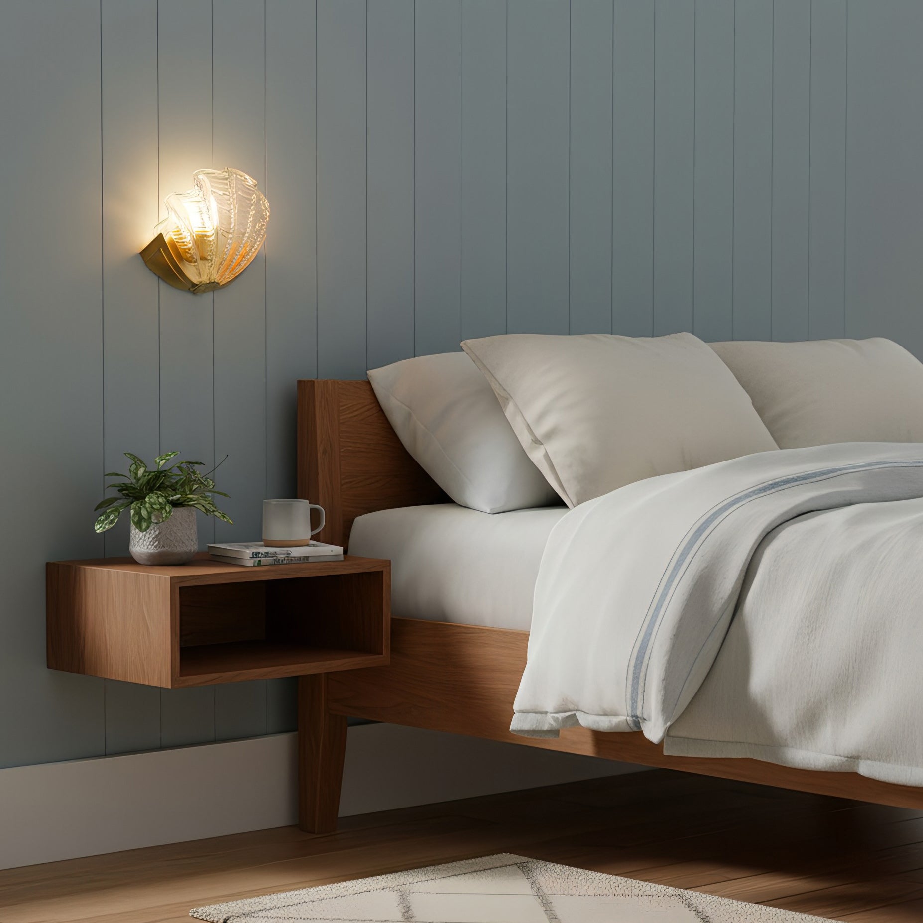 Glazen Wandlamp Schelp Design Messing & Glas Luxe Afwerking voor Gang en Slaapkamer | Sansoti