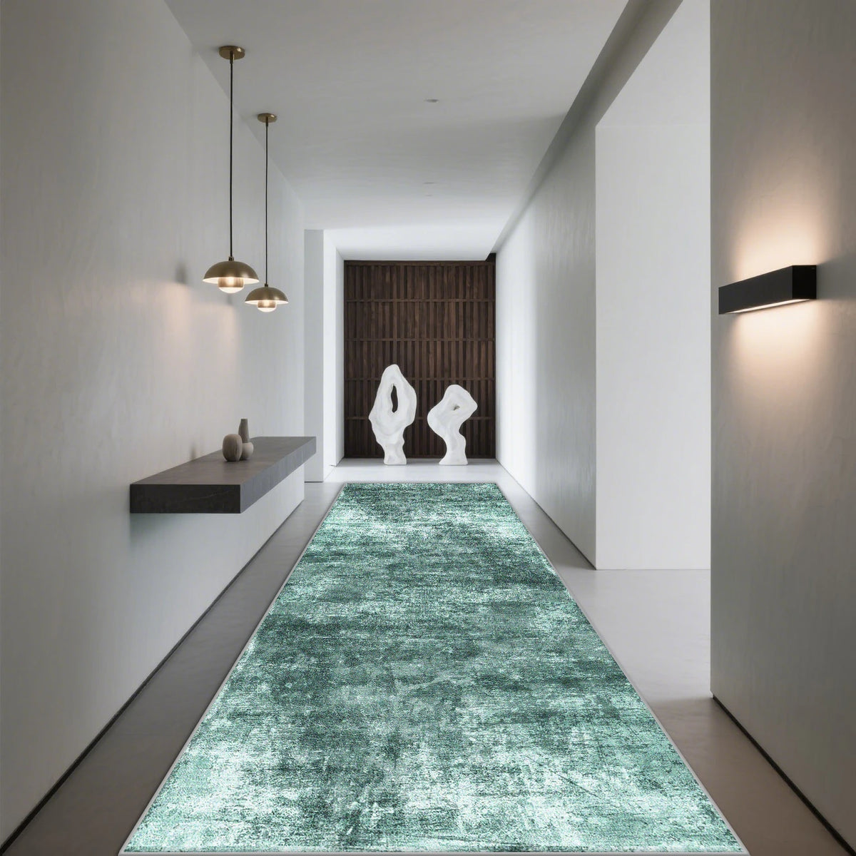 Tapis de couloir gris antidérapant en polyester, motif géométrique moderne, pour hall d’entrée, escalier et salon | Sansoti