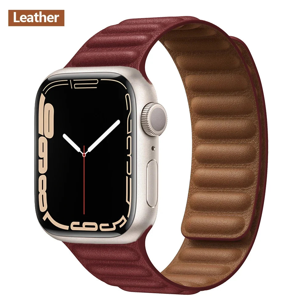 Lederarmband mit magnetischem Verschluss, 38–49 mm, verstellbares Smartwatch-Zubehör, stilvolles Armband | Sansoti