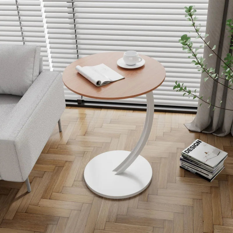 Runder Beistelltisch aus Holz und Stahl, kompakter Nachttisch im modernen Design für Wohnzimmer, Schlafzimmer oder als stilvoller Ecktisch | Sansoti