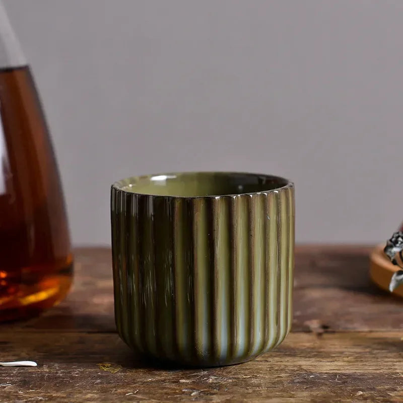 Tasse à thé Japandi en céramique rayée rétro style japonais mug à café tasse à saké tasse à thé en porcelaine mug à vin maison thé de l’après-midi | Restfield
