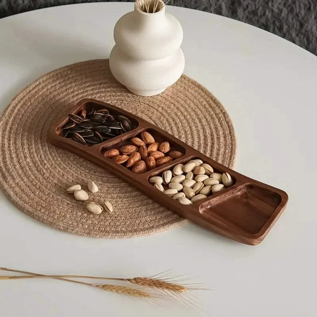 Holz-Servierplatte mit Fächern, 3 oder 4 Fächer, Natur, Präsentationstablett, Snack- und Aperitifplatte, Küche | Sansoti