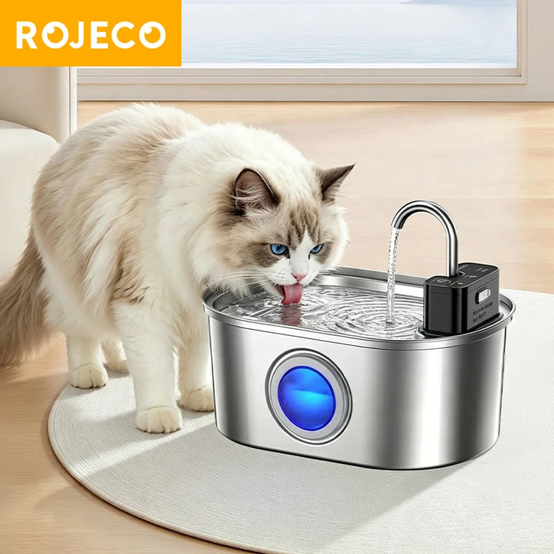 Cordless cat water fountain - ROJECO Wireless Stainless Steel Cat Water Fountain Filters Smart Sensor Pet Dog Water Dispenser for Cat Drinking Fountain 4000mA