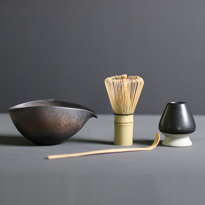 Japanse Matcha Theeset 4-delig Bamboe Keramiek Traditionele Ceremonie Klopper Kom Lepel Theeservies Thee | Sansoti