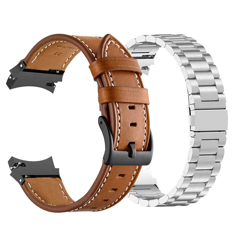 Premium Stainless Steel Leather Watch Band Galaxy Watch 5 40mm 44mm 45mm Pro Adjustable Replaceable Wristband | Sansoti