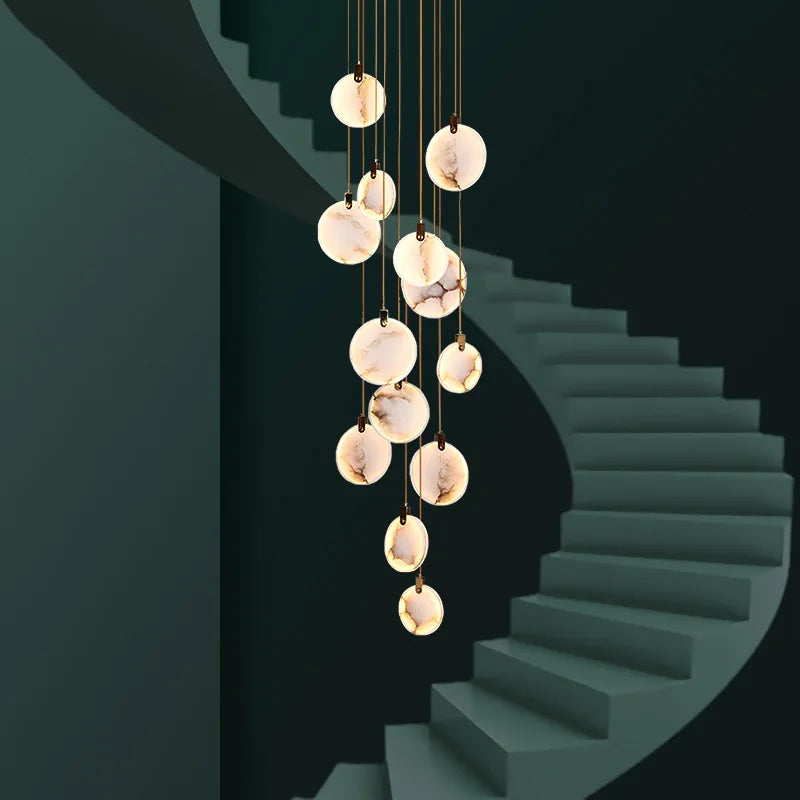 Spiraalkroonluchter Albast Goud Dimbaar Hoge Ruimtes Trap Hal Boven Tafel Villa Entree LED Verlichting | Sansoti