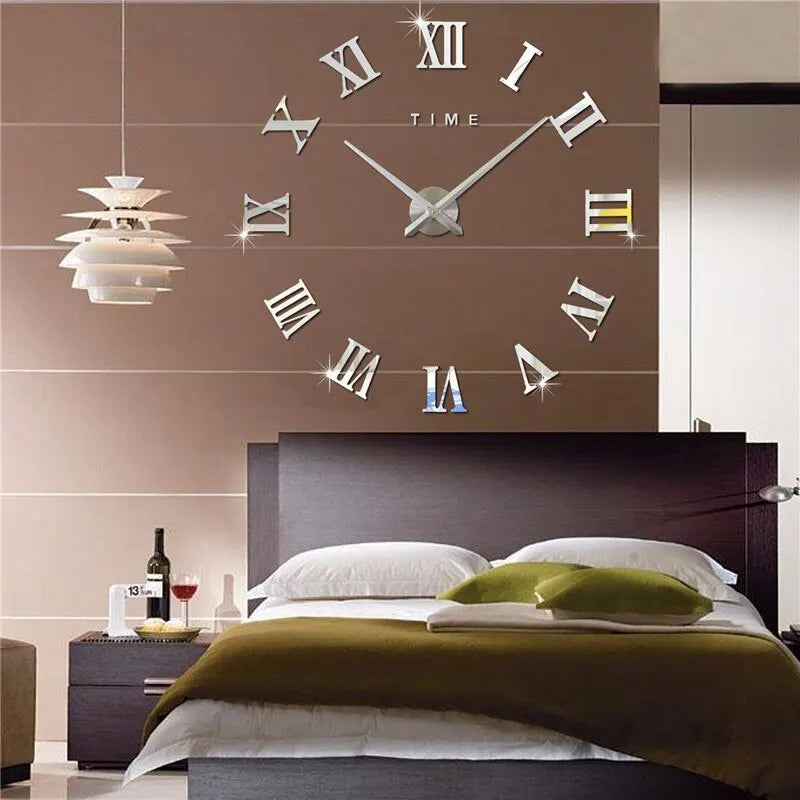 3D Wanduhr Acryl Römische Ziffern 40cm Silber Schwarz Gold DIY Selbstklebend Uhr Wohnzimmer Schlafzimmer Großformat Wanddekoration | Restfield