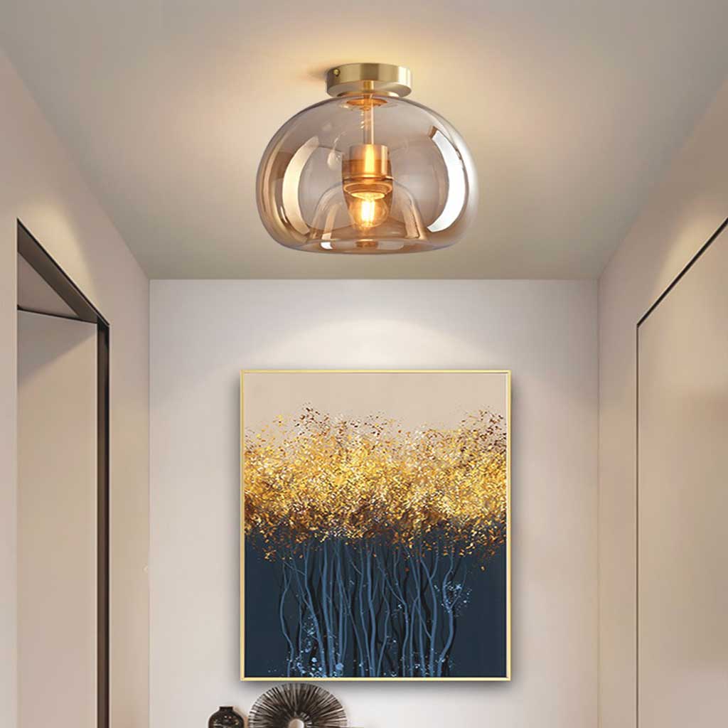 Halbflächen-Deckenleuchte mit Glaskugel und Metallgestell, LED, dimmbar, Wohnzimmer, Flur, Eingangsbereich, warmes Licht, modern | Sansoti