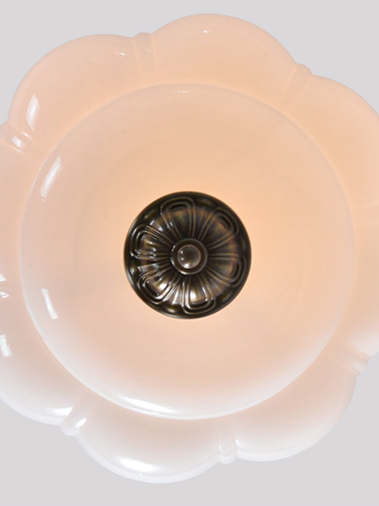 Vintage Melkglas Plafondlamp Geschulpt Rand Wit Roze Groen Blauw Helder Mat Glas Semi-Flush Hanglamp Messing Zwart Finish | Sansoti